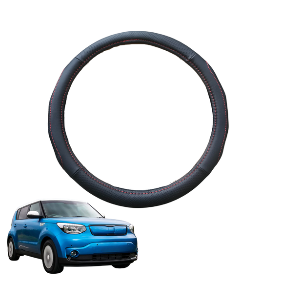 Steering Wheel Cover for Kia Soul 2014 - 2019 - Black Microfiber Leather - Circle 38 cm