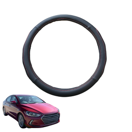 Steering Wheel Cover for Hyundai Elantra 2016 - 2020 AD - Black Microfiber Leather - Circle 38 cm
