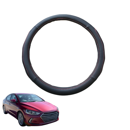 Steering Wheel Cover for Hyundai Elantra 2016 - 2020 AD - Black Microfiber Leather - Circle 38 cm