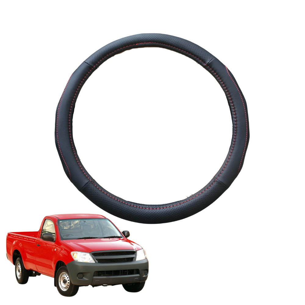 Steering Wheel Cover for Toyota Hilux Single Cab 2005 - 2015 - Black Microfiber Leather - Circle 38 cm