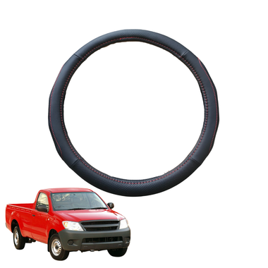 Steering Wheel Cover for Toyota Hilux Single Cab 2005 - 2015 - Black Microfiber Leather - Circle 38 cm
