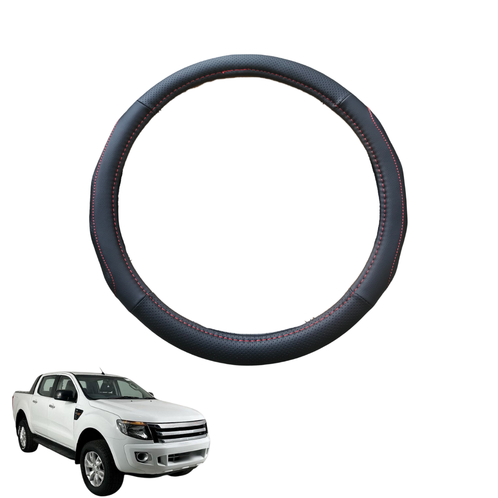 Steering Wheel Cover for Ford Ranger 2012 - 2015 (PX Dual Cab Ute) - Black Microfiber Leather - Circle 38 cm