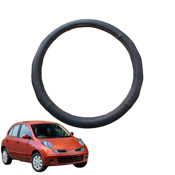 Steering Wheel Cover for Nissan Micra 2007 - 2010 (K12) - Black Microfiber Leather - Circle 38 cm