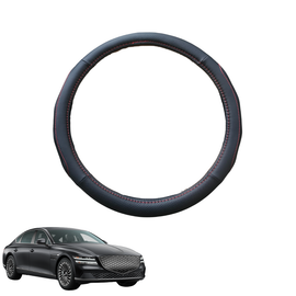 Steering Wheel Cover for Genesis G80 Electrified 2021 - Current - Black Microfiber Leather - Circle 38 cm