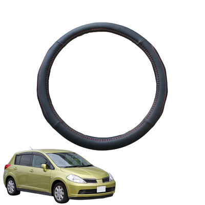 Steering Wheel Cover for Nissan Tiida 2006 - 2013 C11 - Black Microfiber Leather - Circle 38 cm
