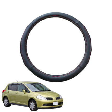 Steering Wheel Cover for Nissan Tiida 2006 - 2013 C11 - Black Microfiber Leather - Circle 38 cm