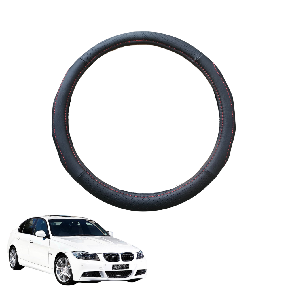 Steering Wheel Cover for BMW 3 Series 2005 - 2012 Sedan/Touring (E90 E91) - Black Microfiber Leather - Circle 38 cm
