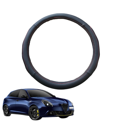 Steering Wheel Cover for Alfa Romeo Giulietta Auto 2010 - 2020 - Black Microfiber Leather - Circle 38 cm