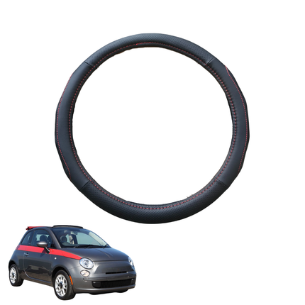 Steering Wheel Cover for FIAT 500 500c 2007 - 2012 - Black Microfiber Leather - Circle 38 cm