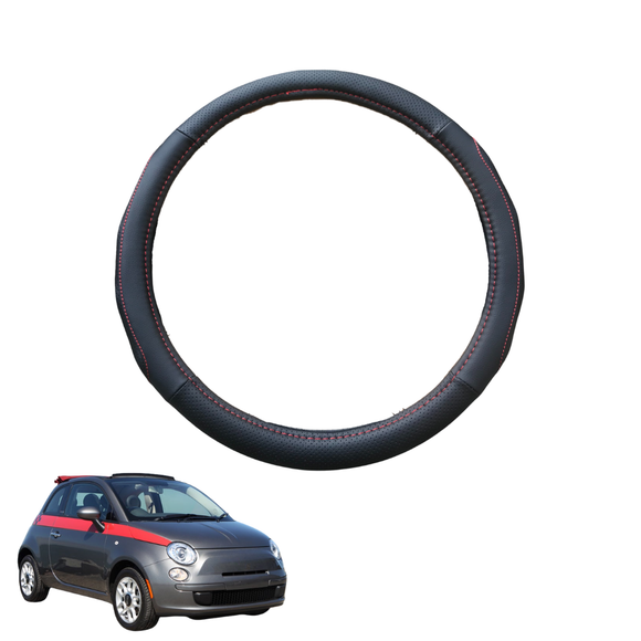 Steering Wheel Cover for FIAT 500 500c 2007 - 2012 - Black Microfiber Leather - Circle 38 cm