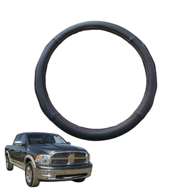 Steering Wheel Cover for RAM 1500 Laramie 2009 - 2018 (DS/DJ/D2) - Black Microfiber Leather - Circle 38 cm