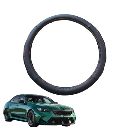 Steering Wheel Cover for BMW 5 Series 2023 - Current (G60 G61 G68) - Black Microfiber Leather - Circle 38 cm