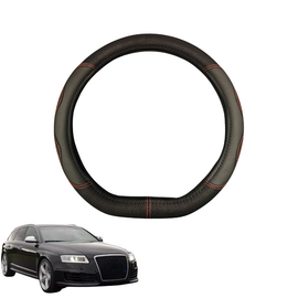 Steering Wheel Cover for Audi A6 S6 RS6 2004 - 2011 (C6) - Black Microfiber Leather - D-Shape 38 cm