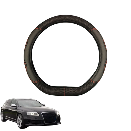 Steering Wheel Cover for Audi A6 S6 RS6 2004 - 2011 (C6) - Black Microfiber Leather - D-Shape 38 cm