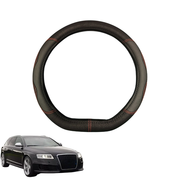 Steering Wheel Cover for Audi A6 S6 RS6 2004 - 2011 (C6) - Black Microfiber Leather - D-Shape 38 cm