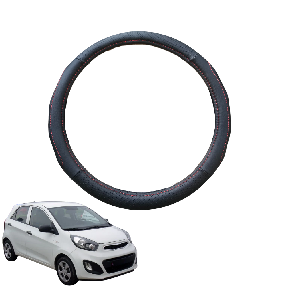 Steering Wheel Cover for Kia Picanto 2011 - 2016 (TA) - Black Microfiber Leather - Circle 38 cm