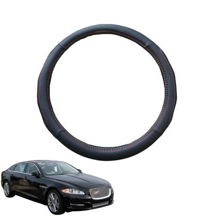 Steering Wheel Cover for Jaguar XJ 2010 - 2021 Long Wheel - Black Microfiber Leather - Circle 38 cm