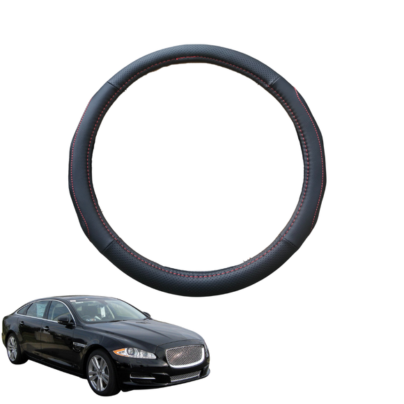 Steering Wheel Cover for Jaguar XJ 2010 - 2021 Long Wheel - Black Microfiber Leather - Circle 38 cm