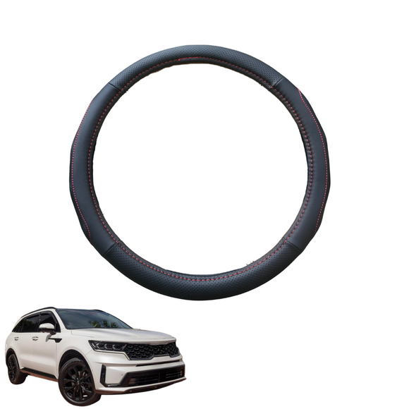Steering Wheel Cover for Kia Sorento 2021 - Current (MQ4) - Black Microfiber Leather - Circle 38 cm