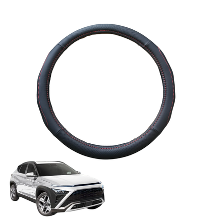 Steering Wheel Cover for Hyundai Kona 2023 - Current (SX2 Hybrid) - Black Microfiber Leather - Circle 38 cm