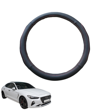 Steering Wheel Cover for Genesis G70 2017 - Current (IK) - Black Microfiber Leather - Circle 38 cm