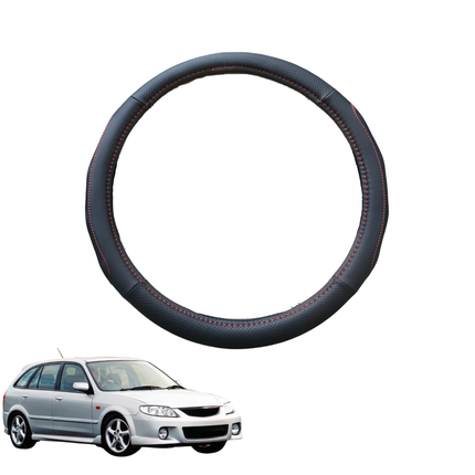 Steering Wheel Cover for Mazda 323 1998 - 2003 - Black Microfiber Leather - Circle 38 cm