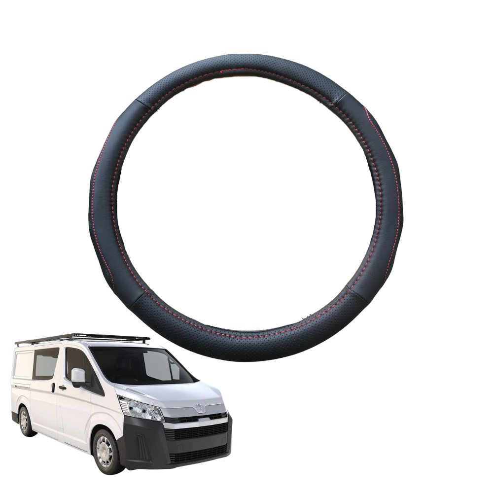 Steering Wheel Cover for Toyota Hiace Van 2019 - Current (LWB) - Black Microfiber Leather - Circle 38 cm