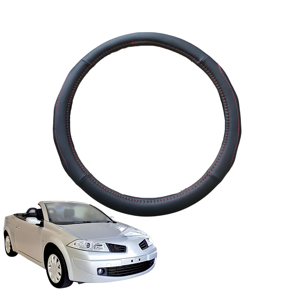 Steering Wheel Cover for Renault Megane 2008 - 2016 Cabriolet - Black Microfiber Leather - Circle 38 cm