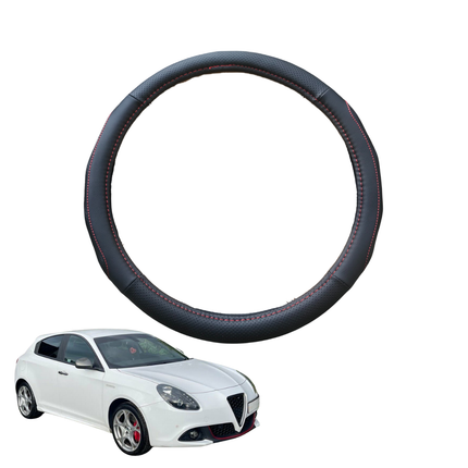 Steering Wheel Cover for Alfa Romeo Giulietta Manual 2010 - 2020 - Black Microfiber Leather - Circle 38 cm