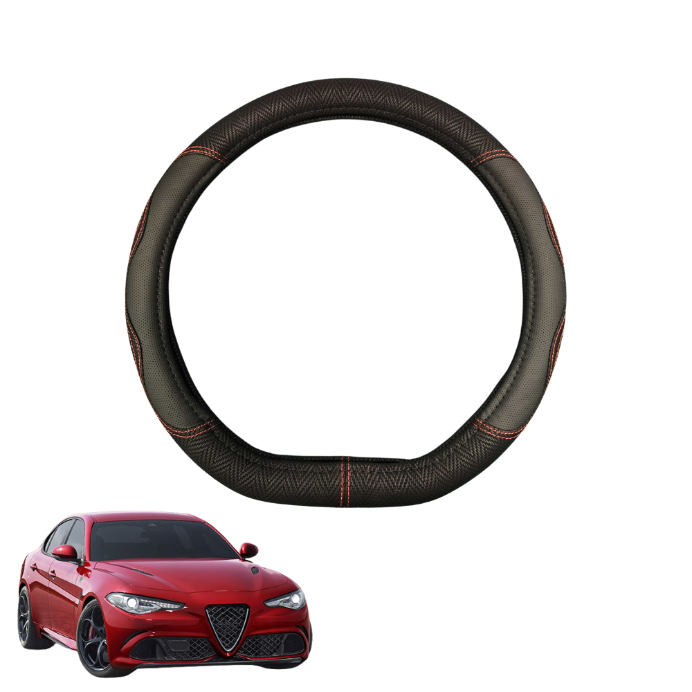 Steering Wheel Cover for Alfa Romeo Giulia 2016 - Current (952) - Black Microfiber Leather - D-Shape 38 cm
