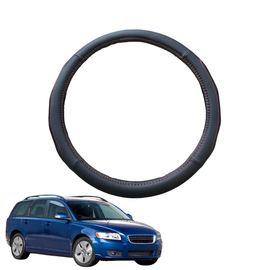 Steering Wheel Cover for Volvo V50 2004 - 2012 Auto - Black Microfiber Leather - Circle 38 cm