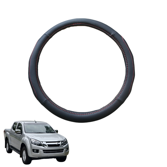 Steering Wheel Cover for Isuzu D-Max Crew Cab 2012 - 2018 - Black Microfiber Leather - Circle 38 cm