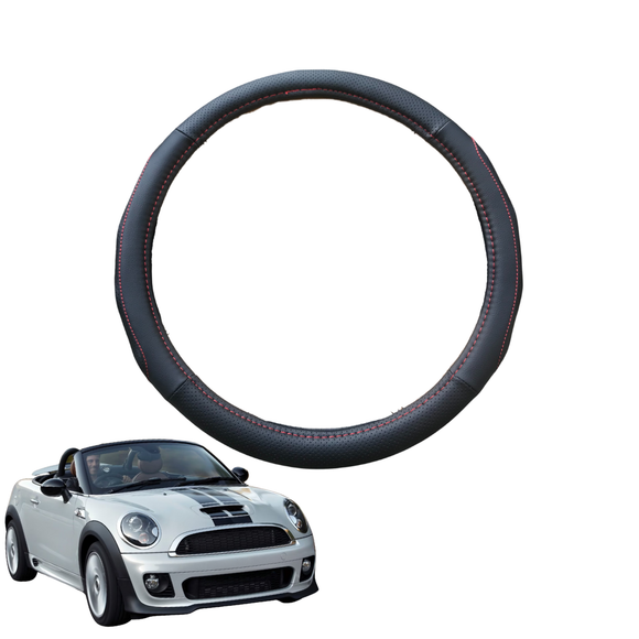 Steering Wheel Cover for MINI Coupe/Roadster 2012 - 2015 - Black Microfiber Leather - Circle 38 cm