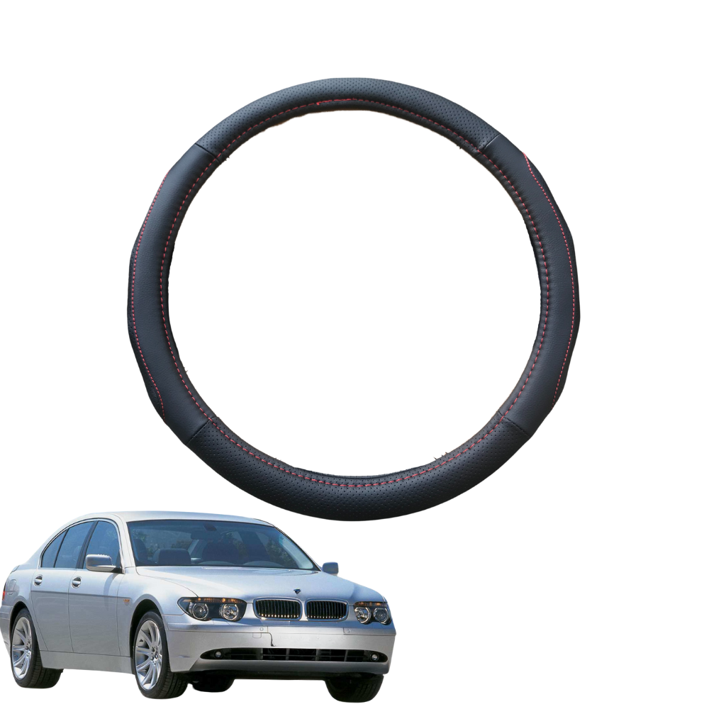 Steering Wheel Cover for BMW 7 Series 2002 - 2009 (E65 E66 E67 E68) - Black Microfiber Leather - Circle 38 cm