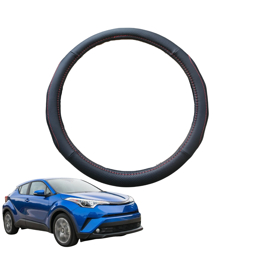 Steering Wheel Cover for Toyota C-HR 2017 - 2023 AX10, AX50, Facelift - Black Microfiber Leather - Circle 38 cm