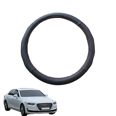 Steering Wheel Cover for Genesis G90 2017 - 2022 (EQ900) - Black Microfiber Leather - Circle 38 cm