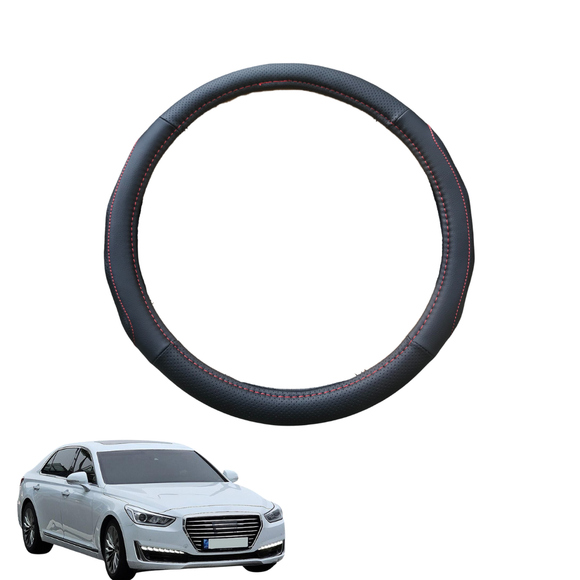 Steering Wheel Cover for Genesis G90 2017 - 2022 (EQ900) - Black Microfiber Leather - Circle 38 cm