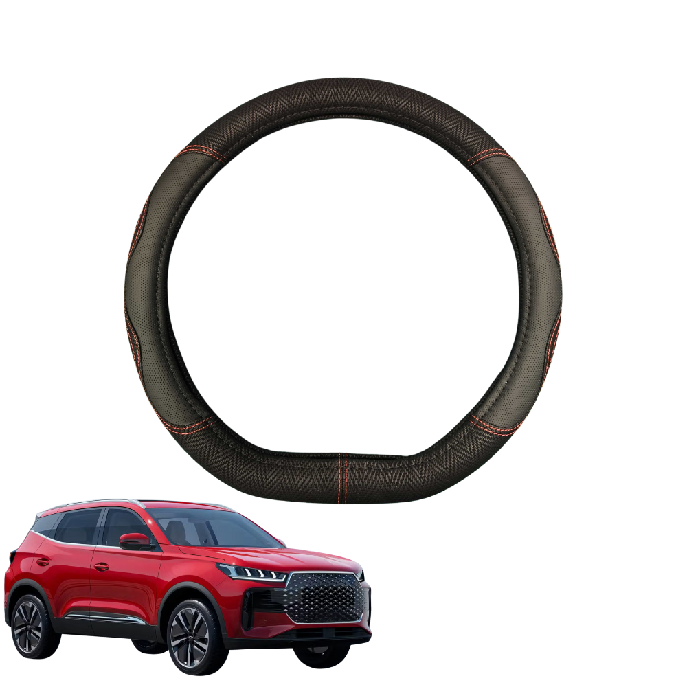 Steering Wheel Cover for Chery Tiggo 4 Pro 2024 - Current - Black Microfiber Leather - D-Shape 38 cm