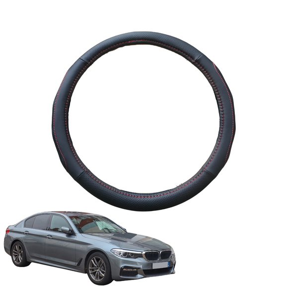 Steering Wheel Cover for BMW 5 Series 2017 - 2023 (G30 G31 G38) - Black Microfiber Leather - Circle 38 cm