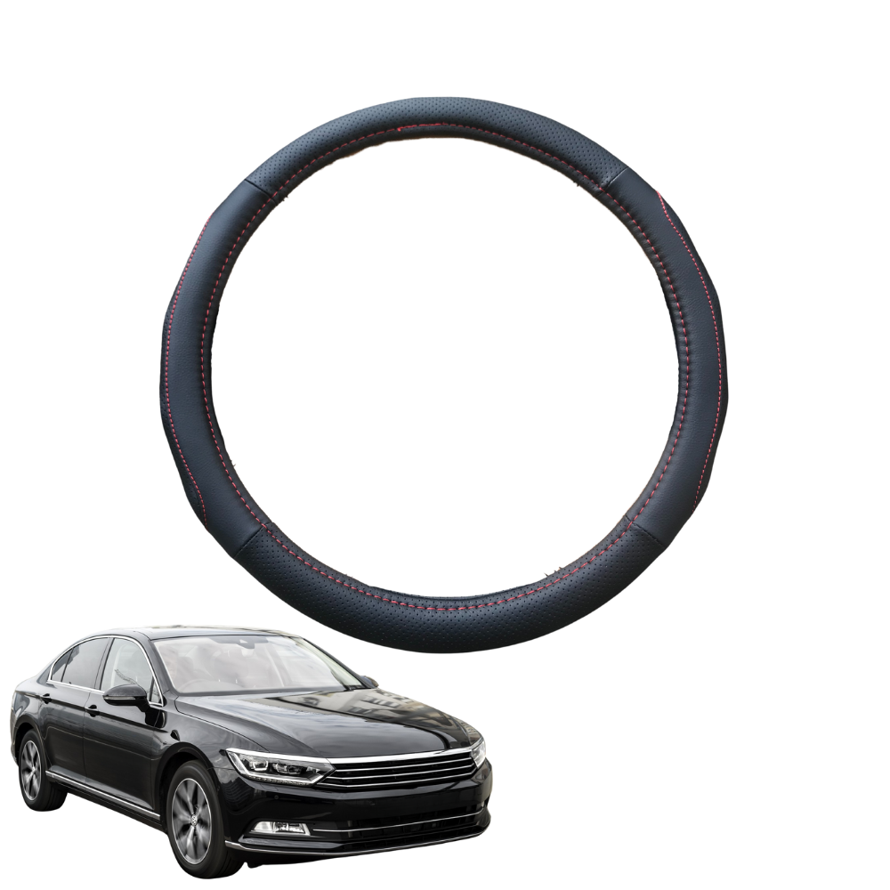 Steering Wheel Cover for VolksWagen Passat 2015 - Current (B8) - Black Microfiber Leather - Circle 38 cm