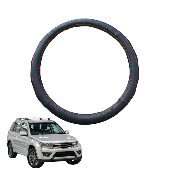 Steering Wheel Cover for Suzuki Grand Vitara 2015 - 2019 JT - Black Microfiber Leather - Circle 38 cm