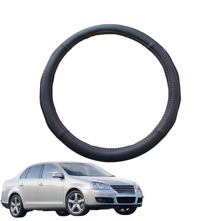 Steering Wheel Cover for VolksWagen Jetta 2006 - 2010 - Black Microfiber Leather - Circle 38 cm