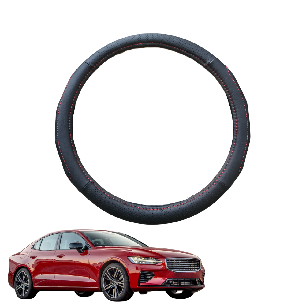 Steering Wheel Cover for Volvo S60 2019 - Current (Mk II) - Black Microfiber Leather - Circle 38 cm