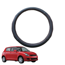 Steering Wheel Cover for Suzuki Swift Sport 2005 - 2012 (RS, FZ) - Black Microfiber Leather - Circle 38 cm
