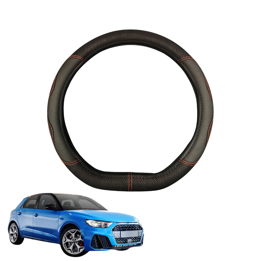 Steering Wheel Cover for Audi A1 S1 2019 - Current (Hatch Sportback) - Black Microfiber Leather - D-Shape 38 cm
