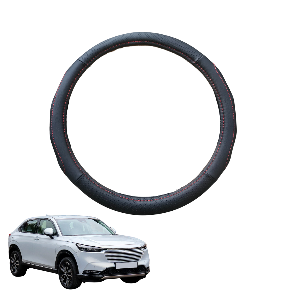 Steering Wheel Cover for Honda HR-V 2022 - Current (RV) - Black Microfiber Leather - Circle 38 cm