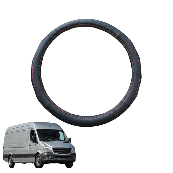 Steering Wheel Cover for Mercedes-Benz Sprinter 2006 - 2018 (906, NCV3) - Black Microfiber Leather - Circle 38 cm