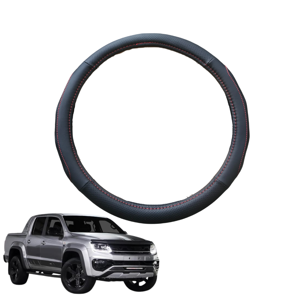 Steering Wheel Cover for VolksWagen Amarok Dual Cab 2022 - Current 2H Facelift - Black Microfiber Leather - Circle 38 cm