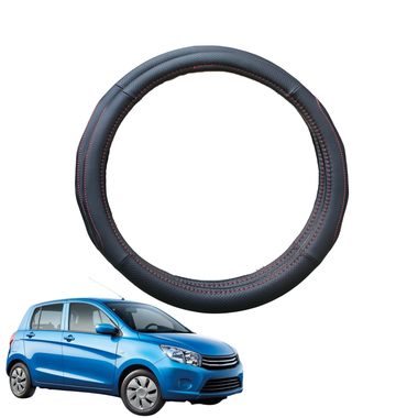 Steering Wheel Cover for Suzuki Celerio 2014 - 2017 - Black Microfiber Leather - Circle 38 cm