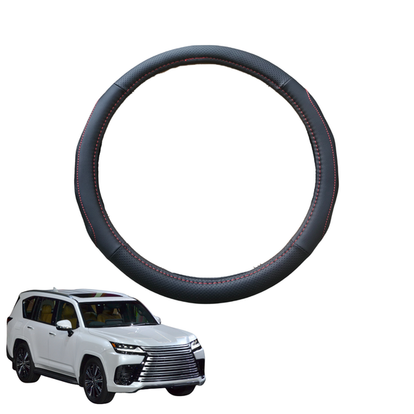 Steering Wheel Cover for Lexus LX 2021 - Current (J300) - Black Microfiber Leather - Circle 38 cm